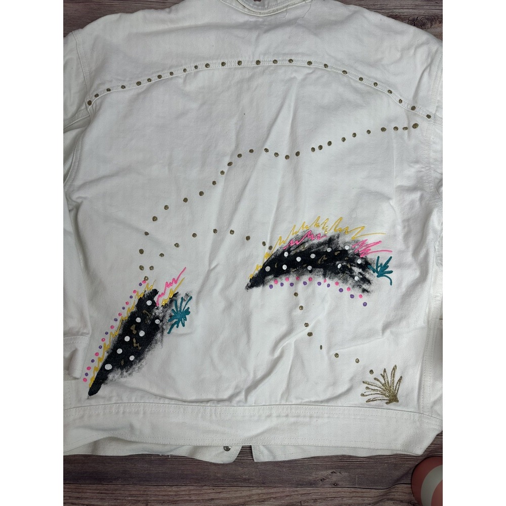 Vintage Jordache Studio 80s Painted White Denim Jacket‎ Size L - Picture 7 of 13